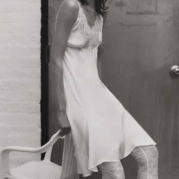 Satin Effect Dress With Lace White Zara S - Picture 4 of 9